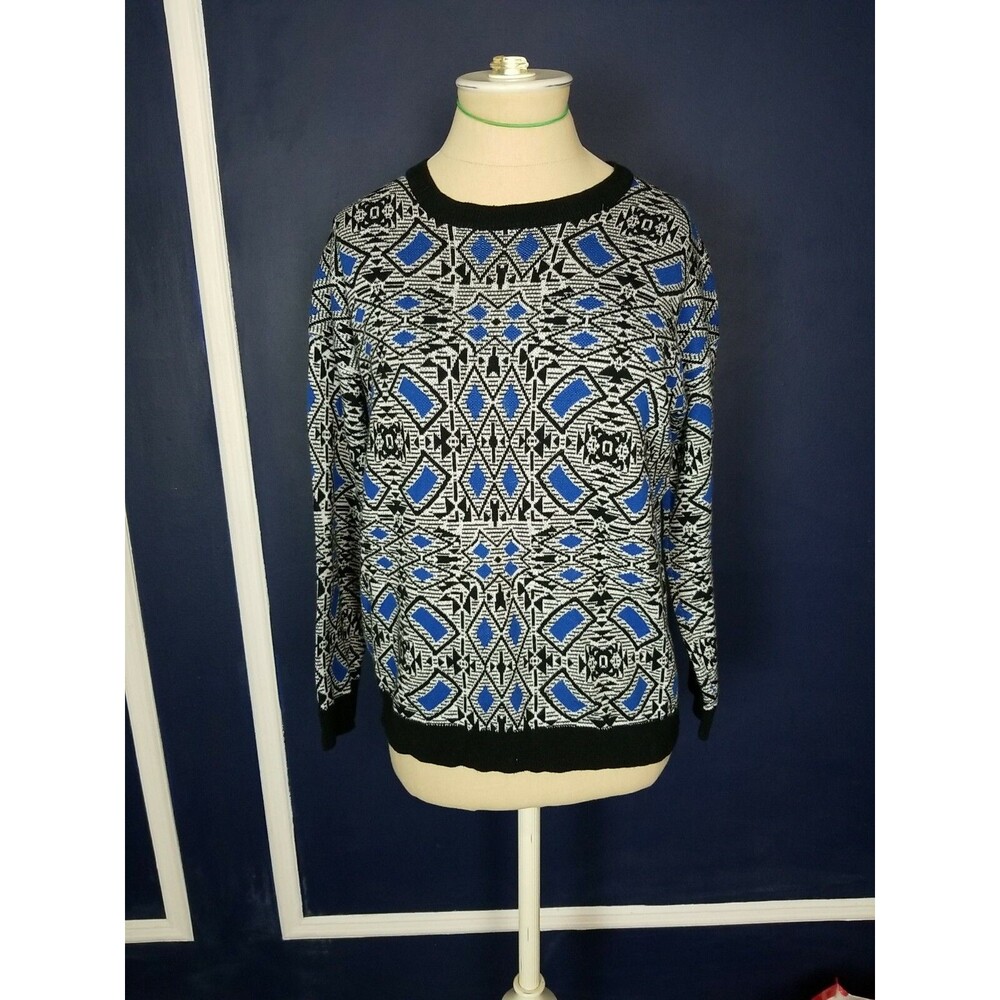 Sweewe Paris Womens Long Sleeve Geometric Multi Color 100% Cotton Sweater S/M